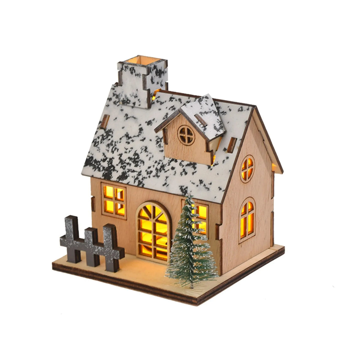 1pc Christmas Themed Tabletop Decoration: Luminous Wooden House, LED Wooden Christmas House, Christmas Desktop Decoration