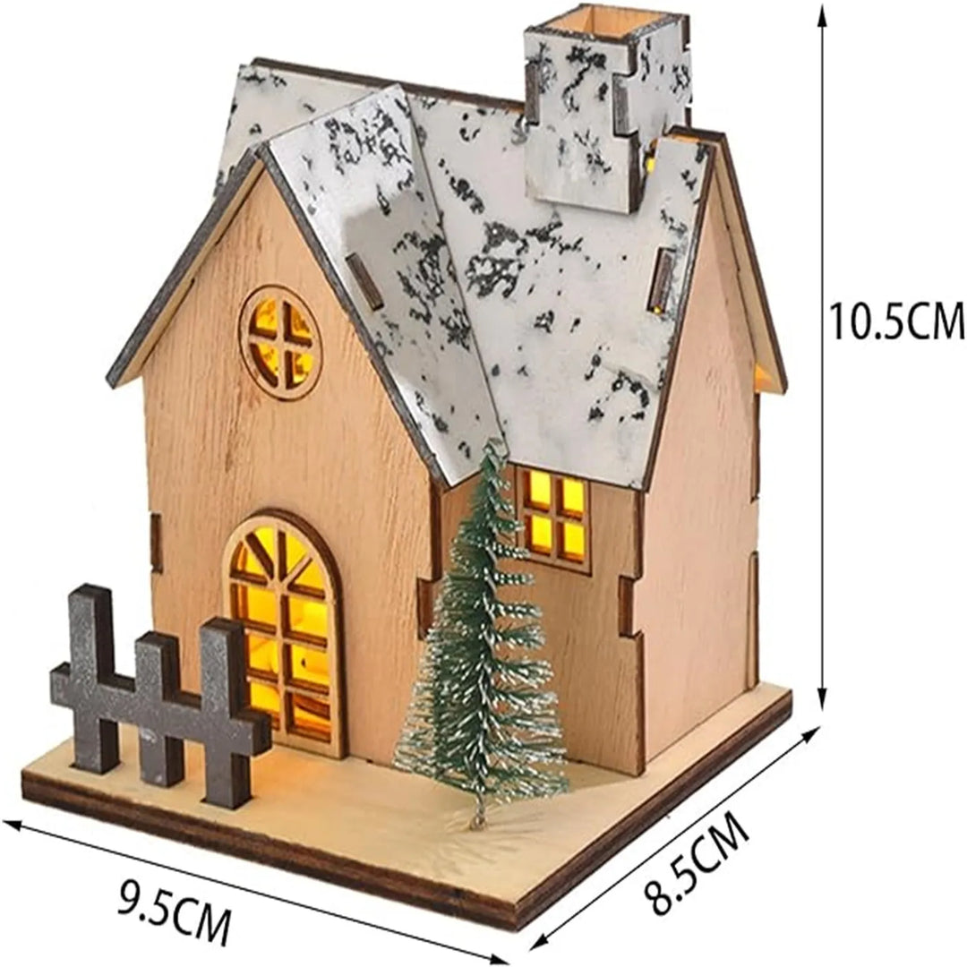 1pc Christmas Themed Tabletop Decoration: Luminous Wooden House, LED Wooden Christmas House, Christmas Desktop Decoration