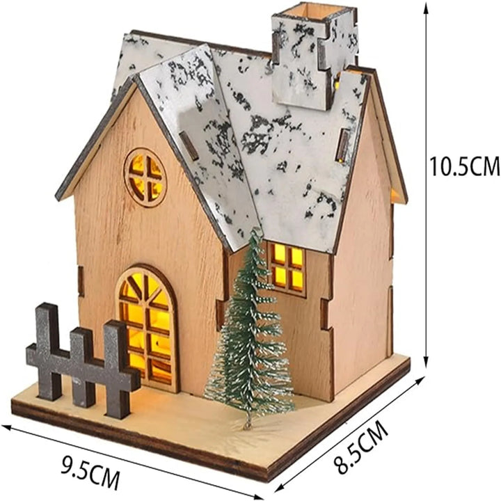 1pc Christmas Themed Tabletop Decoration: Luminous Wooden House, LED Wooden Christmas House, Christmas Desktop Decoration
