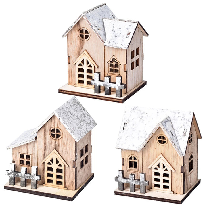 Christmas Home Decoration LED Luminous Wooden House Small House Xmas Tree Desktop Decoration Happy New Year Give Gifts Friends