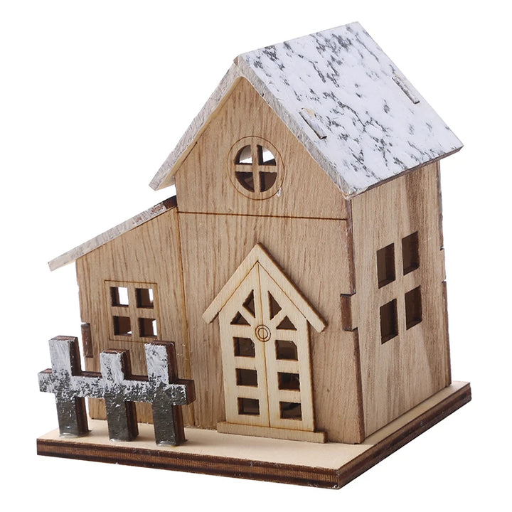 Christmas Home Decoration LED Luminous Wooden House Small House Xmas Tree Desktop Decoration Happy New Year Give Gifts Friends