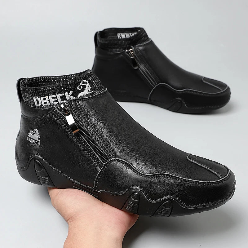 New Men Casual Shoes Leather Male High Top Sneakers Designer Fashion Loafers Lace Up Socks Shoes Men Ankle Boots ﻿