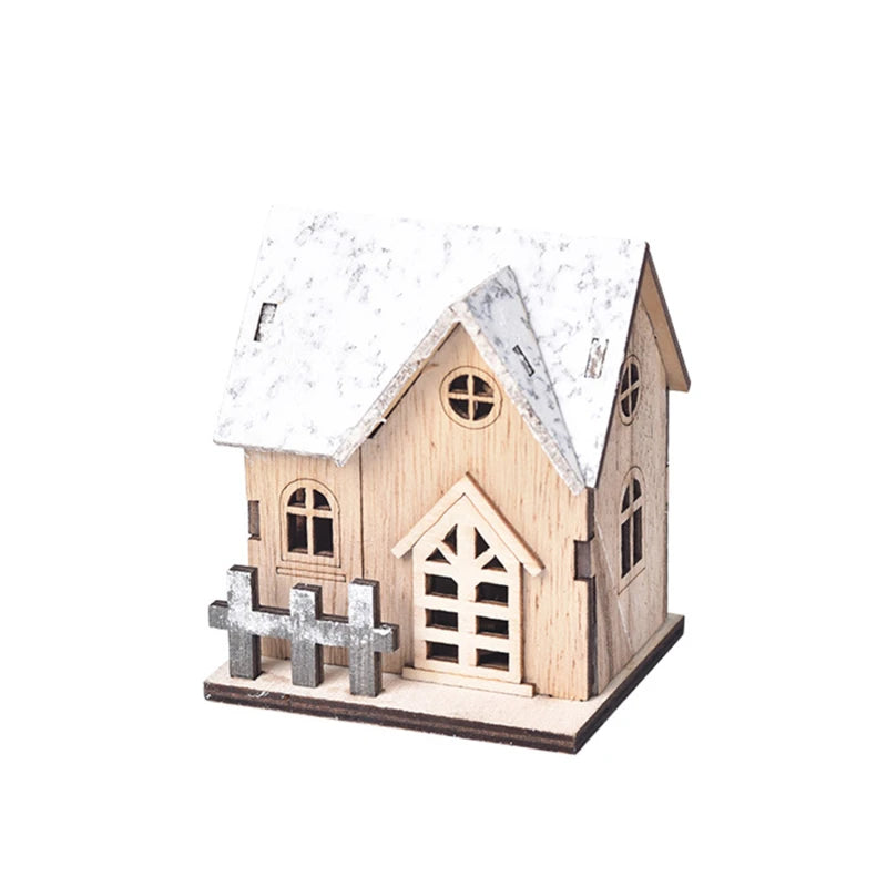 Christmas Home Decoration LED Luminous Wooden House Small House Xmas Tree Desktop Decoration Happy New Year Give Gifts Friends
