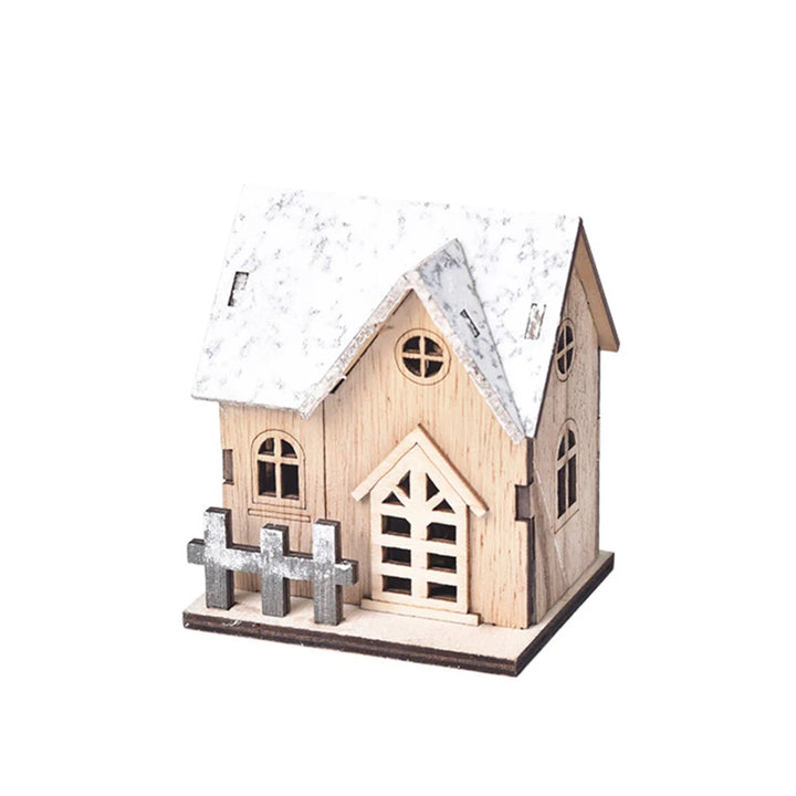 Christmas Home Decoration LED Luminous Wooden House Small House Xmas Tree Desktop Decoration Happy New Year Give Gifts Friends