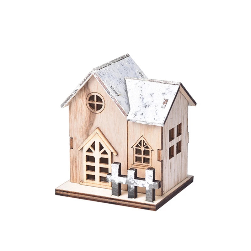 Christmas Home Decoration LED Luminous Wooden House Small House Xmas Tree Desktop Decoration Happy New Year Give Gifts Friends