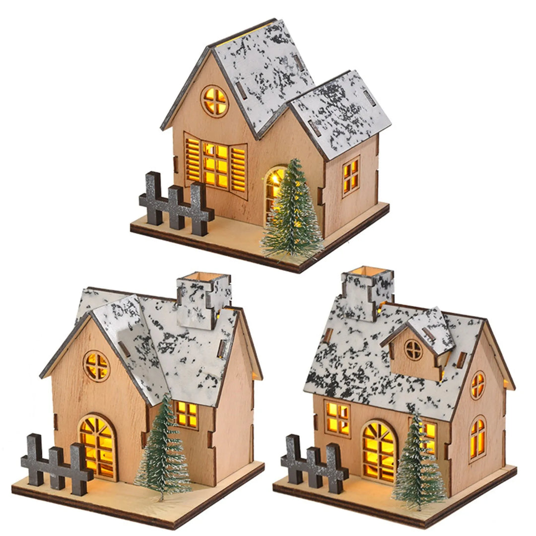 1pc Christmas Themed Tabletop Decoration: Luminous Wooden House, LED Wooden Christmas House, Christmas Desktop Decoration