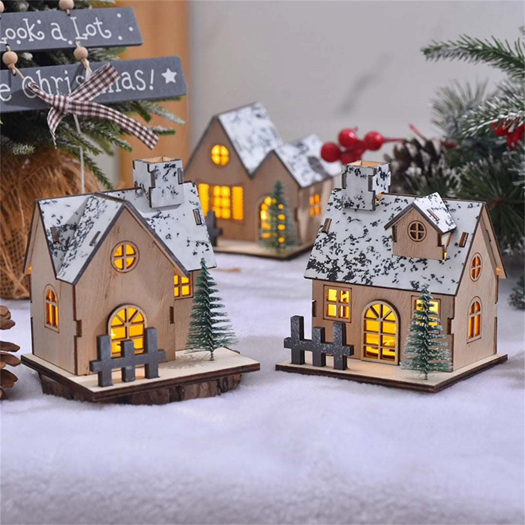 1pc Christmas Themed Tabletop Decoration: Luminous Wooden House, LED Wooden Christmas House, Christmas Desktop Decoration