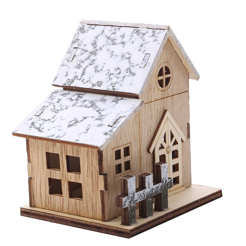 Christmas Home Decoration LED Luminous Wooden House Small House Xmas Tree Desktop Decoration Happy New Year Give Gifts Friends