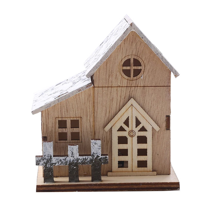 Christmas Home Decoration LED Luminous Wooden House Small House Xmas Tree Desktop Decoration Happy New Year Give Gifts Friends