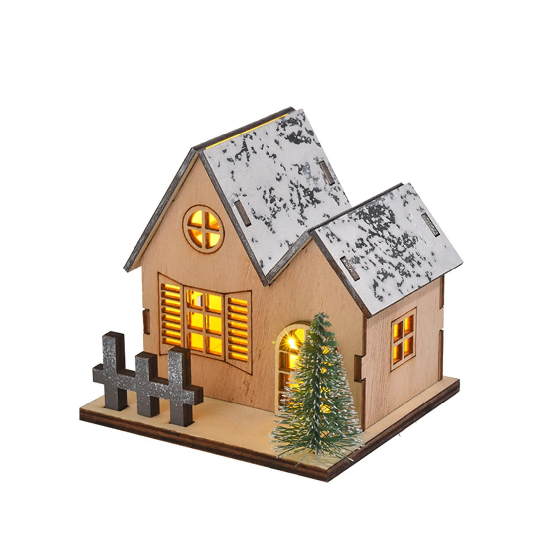 1pc Christmas Themed Tabletop Decoration: Luminous Wooden House, LED Wooden Christmas House, Christmas Desktop Decoration