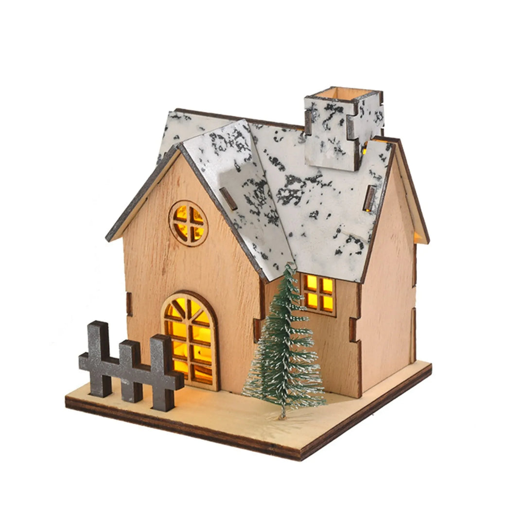 1pc Christmas Themed Tabletop Decoration: Luminous Wooden House, LED Wooden Christmas House, Christmas Desktop Decoration