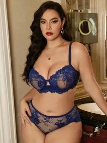 Zenocarts Seduluxe Plus Size Women's Solid Color Lace Sexy Lingerie Set