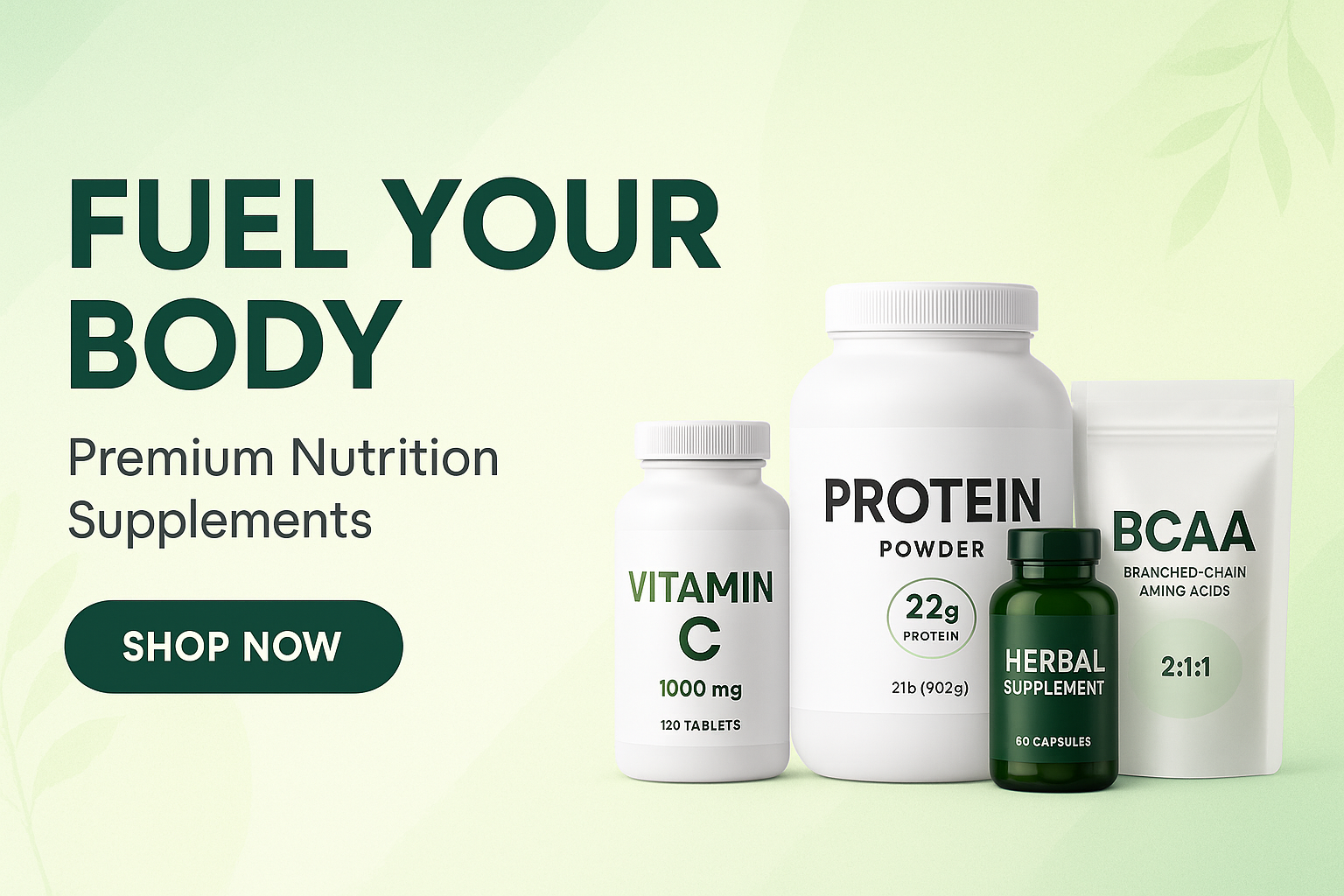 Nutrition Please generate a nice banner for this product, use two headings and a shop now button.
