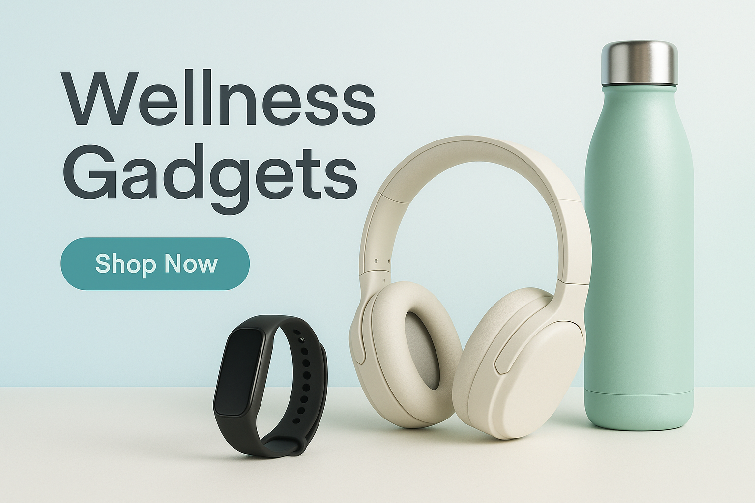 Wellness Gadgets Generate me a nice banner that uses a heading and a shop now button, and also uses a product image.